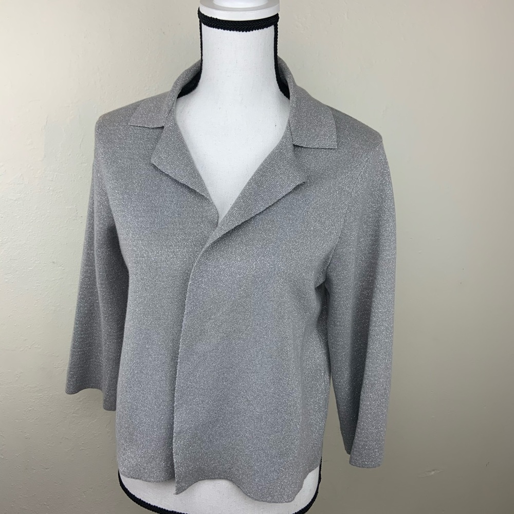 Chicos cardigan se 1 Small open front solid silver